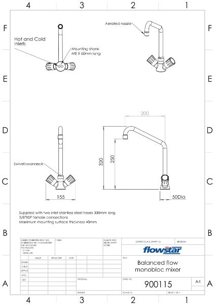 Monobloc Mixer Tap With Aerator Nozzle - 900115 Drawing