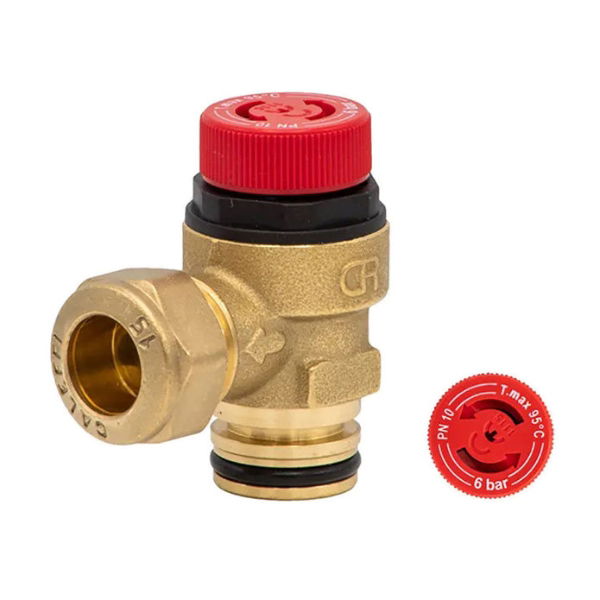Altecnic / Caleffi Pressure Relief Valve with Circlip Connection Stainless Steel Seating 15mm 6 Bar - F0000419